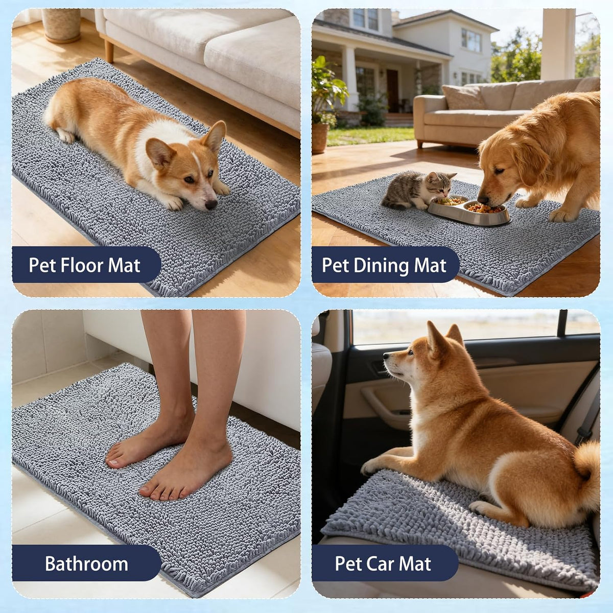 Absorbent Chenille Dog Door Mat, Non-Slip Quick Dry Pet Entry Rug