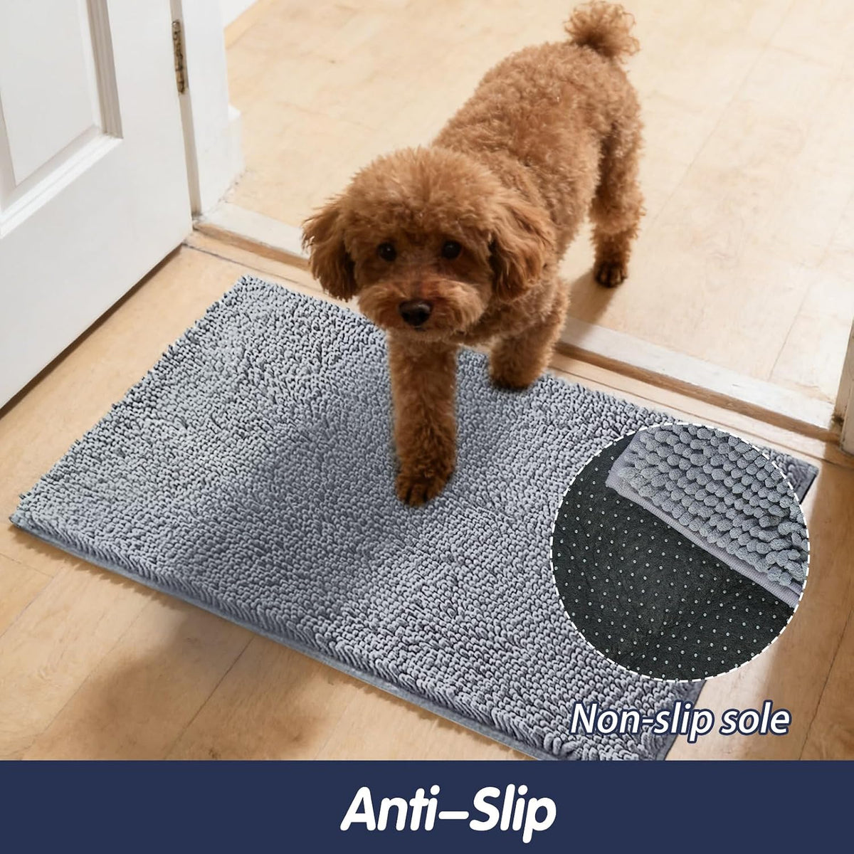 Absorbent Chenille Dog Door Mat, Non-Slip Quick Dry Pet Entry Rug