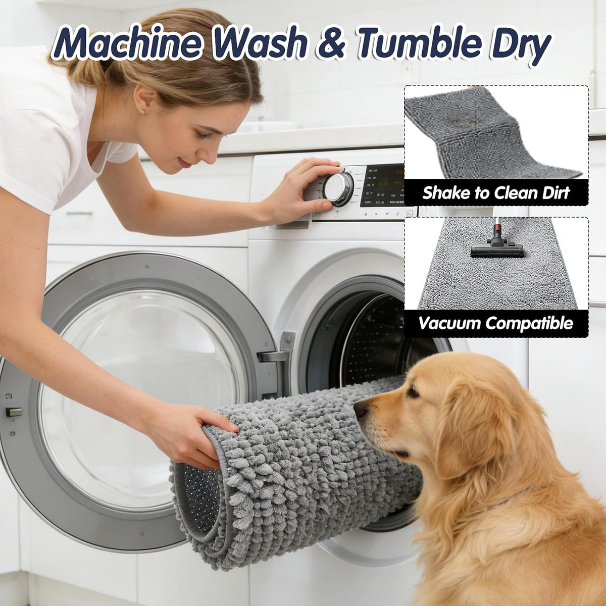 Absorbent Chenille Dog Door Mat, Non-Slip Quick Dry Pet Entry Rug