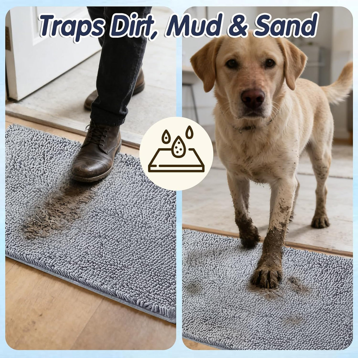 Absorbent Chenille Dog Door Mat, Non-Slip Quick Dry Pet Entry Rug